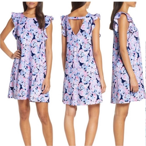 Lilly Pulitzer Dani Ruffle Sleeve Shift Dress in Multi Paisley Print Size Large - Picture 1 of 6